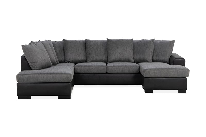 Ocean 4-seters Venstrevendt U-formet Sofa med Divan og Sjeselong i Kunstlær/Stoff - Grå / Svart - Møbler - Sofaer - Skinnsofaer
