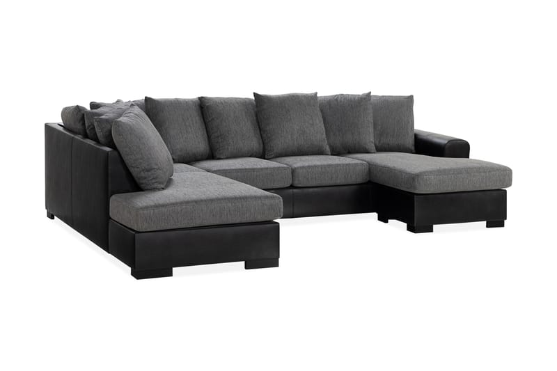 Ocean 4-seters Venstrevendt U-formet Sofa med Divan og Sjeselong i Kunstlær/Stoff - Grå / Svart - Møbler - Sofaer - Skinnsofaer