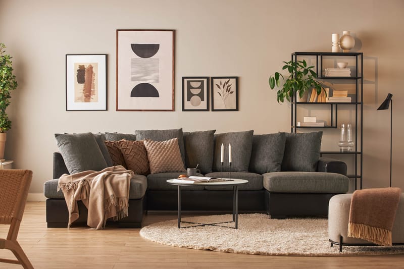 Ocean 4-seters Venstrevendt U-formet Sofa med Divan og Sjeselong i Kunstlær/Stoff - Grå / Svart - Møbler - Sofaer - Skinnsofaer
