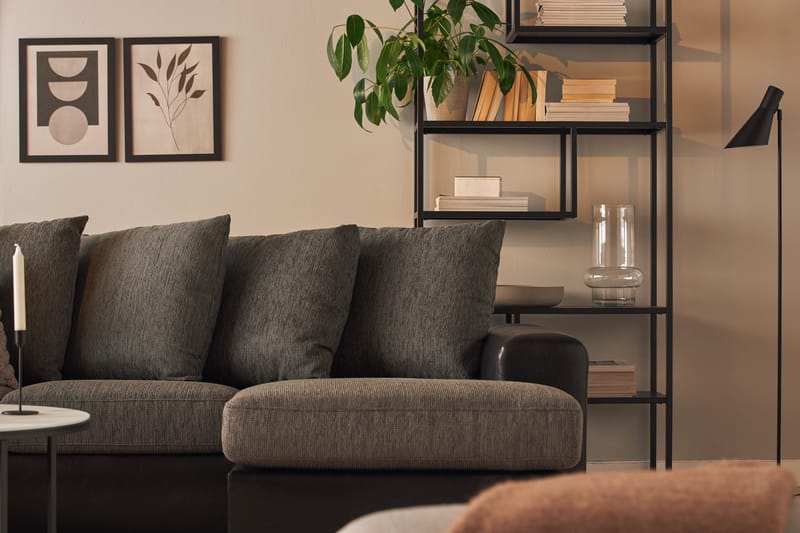 Ocean 4-seters Venstrevendt U-formet Sofa med Divan og Sjeselong i Kunstlær/Stoff - Grå / Svart - Møbler - Sofaer - Skinnsofaer