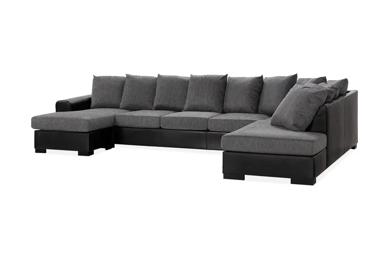 Ocean 5-seters Høyrevendt U-formet Large Sofa med Divan og Sjeselong i Kunstlær/Stoff - Grå / Svart - Møbler - Sofaer - U-sofa