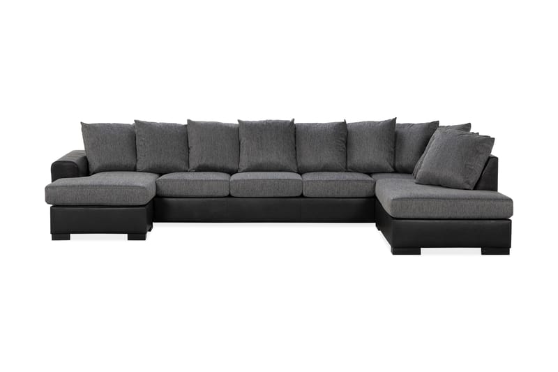 Ocean 5-seters Høyrevendt U-formet Large Sofa med Divan og Sjeselong i Kunstlær/Stoff - Grå / Svart - Møbler - Sofaer - Skinnsofaer