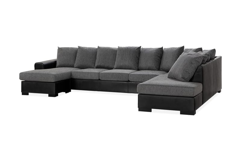 Ocean 5-seters Høyrevendt U-formet Large Sofa med Divan og Sjeselong i Kunstlær/Stoff - Grå / Svart - Møbler - Sofaer - Skinnsofaer