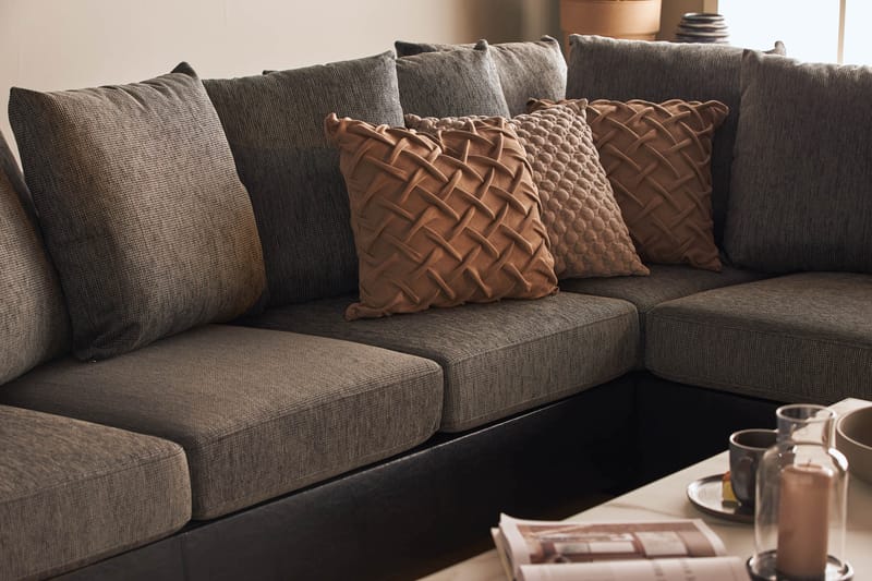Ocean 5-seters Høyrevendt U-formet Large Sofa med Divan og Sjeselong i Kunstlær/Stoff - Grå / Svart - Møbler - Sofaer - Skinnsofaer