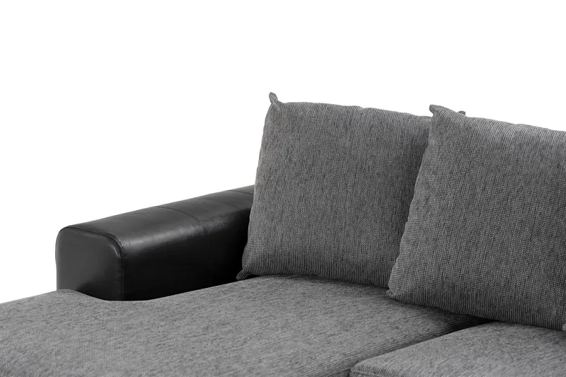 Ocean 5-seters Høyrevendt U-formet Large Sofa med Divan og Sjeselong i Kunstlær/Stoff - Grå / Svart - Møbler - Sofaer - U-sofa