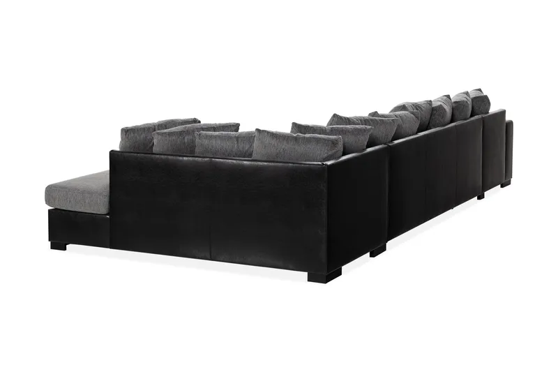 Ocean 5-seters Høyrevendt U-formet Large Sofa med Divan og Sjeselong i Kunstlær/Stoff - Grå / Svart - Møbler - Sofaer - Skinnsofaer