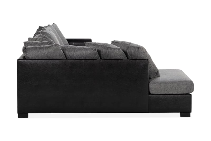 Ocean 5-seters Venstrevendt U-formet Large Sofa med Divan og Sjeselong i Kunstlær/Stoff - Grå / Svart - Møbler - Sofaer - U-sofa