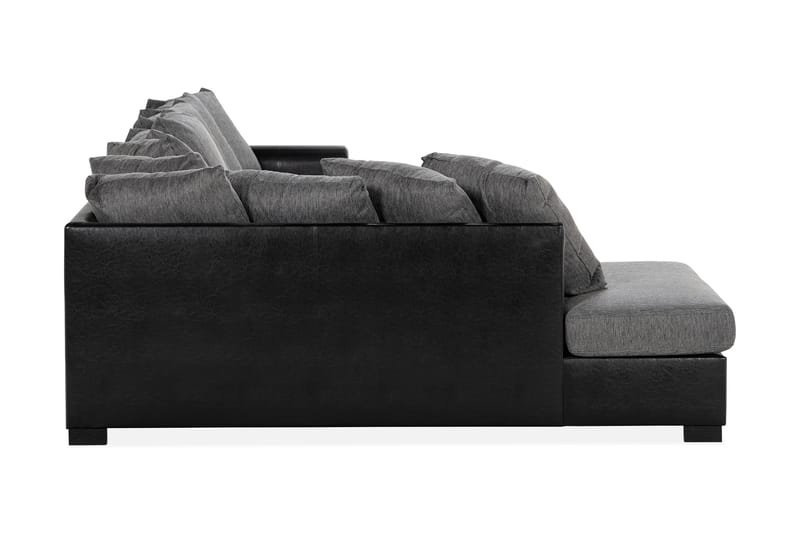 Ocean 5-seters Venstrevendt U-formet Large Sofa med Divan og Sjeselong i Kunstlær/Stoff - Grå / Svart - Møbler - Sofaer - Skinnsofaer