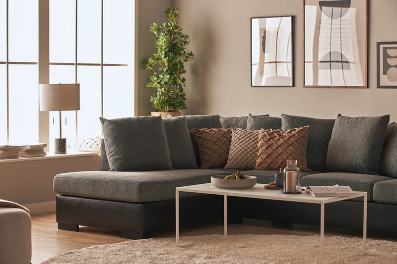 Ocean 5-seters Venstrevendt U-formet Large Sofa med Divan og Sjeselong i Kunstlær/Stoff - Grå / Svart - Møbler - Sofaer - Skinnsofaer