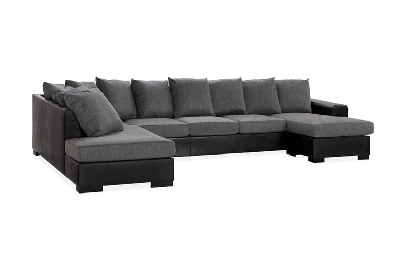 Ocean 5-seters Venstrevendt U-formet Large Sofa med Divan og Sjeselong i Kunstlær/Stoff - Grå / Svart - Møbler - Sofaer - U-sofa