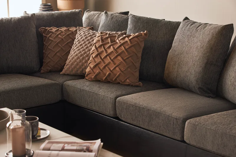 Ocean 5-seters Venstrevendt U-formet Large Sofa med Divan og Sjeselong i Kunstlær/Stoff - Grå / Svart - Møbler - Sofaer - Skinnsofaer