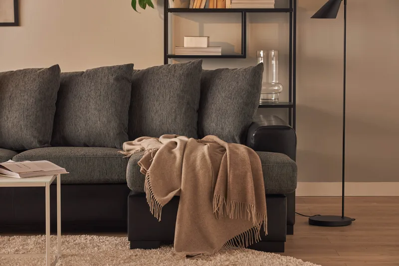 Ocean 5-seters Venstrevendt U-formet Large Sofa med Divan og Sjeselong i Kunstlær/Stoff - Grå / Svart - Møbler - Sofaer - U-sofa