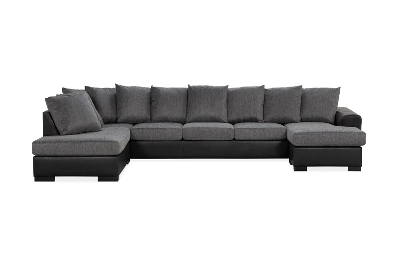 Ocean 5-seters Venstrevendt U-formet Large Sofa med Divan og Sjeselong i Kunstlær/Stoff - Grå / Svart - Møbler - Sofaer - U-sofa