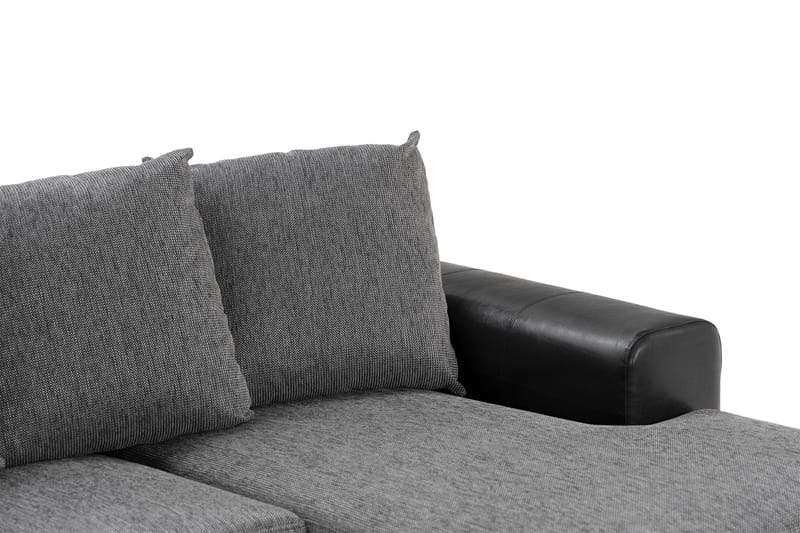 Ocean 5-seters Venstrevendt U-formet Large Sofa med Divan og Sjeselong i Kunstlær/Stoff - Grå / Svart - Møbler - Sofaer - U-sofa