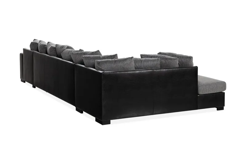 Ocean 5-seters Venstrevendt U-formet Large Sofa med Divan og Sjeselong i Kunstlær/Stoff - Grå / Svart - Møbler - Sofaer - U-sofa