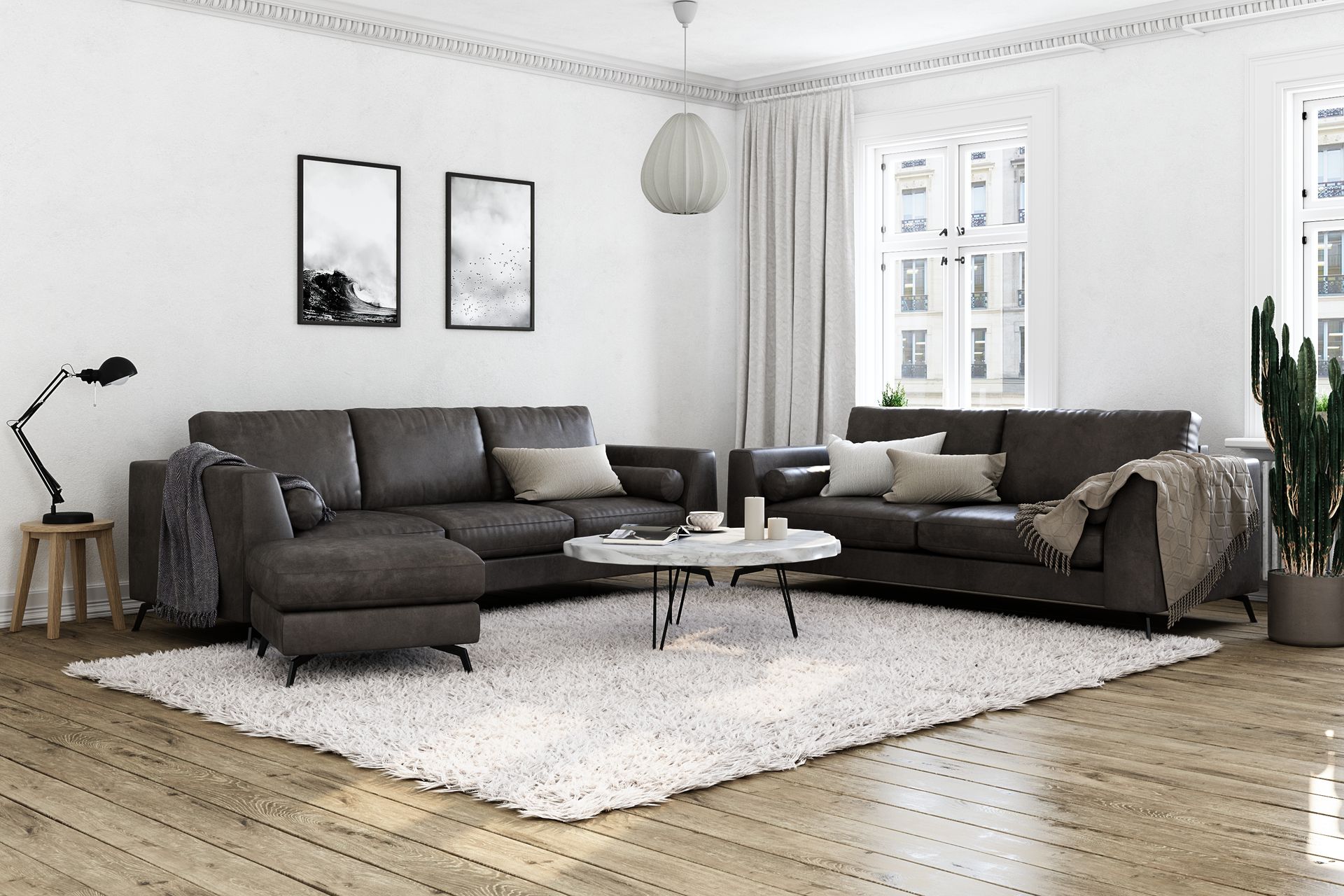Ocean Lyx 3-seters Sofa i Kunstlær - Mørk grå - Møbler - Sofaer - Skinnsofaer