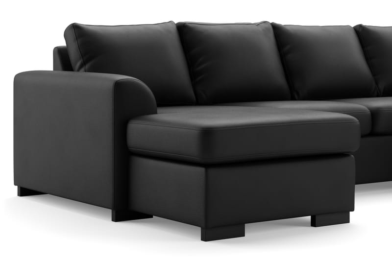 Porto 4-seters Høyrevendt U-formet Sofa med Divan og Sjeselong i Kunstskinn - Svart - Møbler - Sofaer - Skinnsofaer