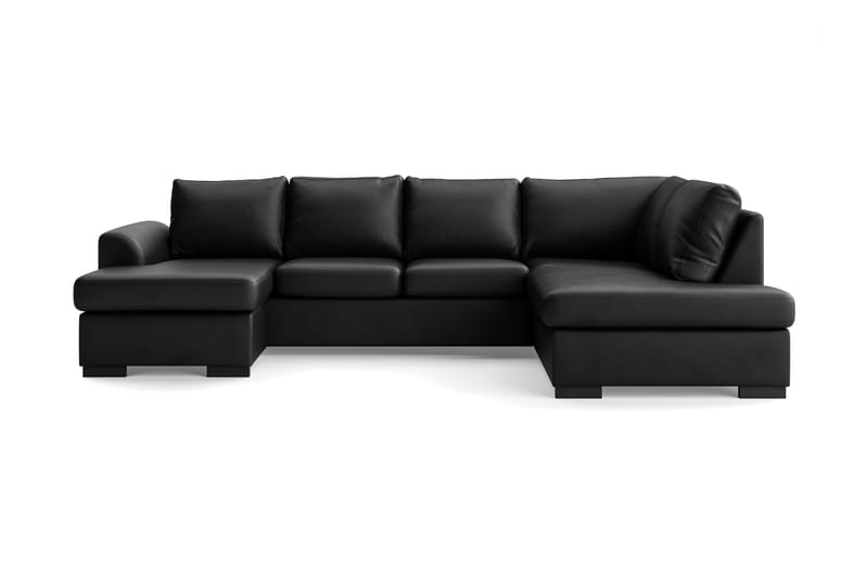 Porto 4-seters Høyrevendt U-formet Sofa med Divan og Sjeselong i Kunstskinn - Svart - Møbler - Sofaer - Skinnsofaer