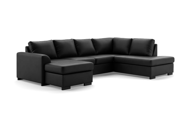 Porto 4-seters Høyrevendt U-formet Sofa med Divan og Sjeselong i Kunstskinn - Svart - Møbler - Sofaer - Skinnsofaer