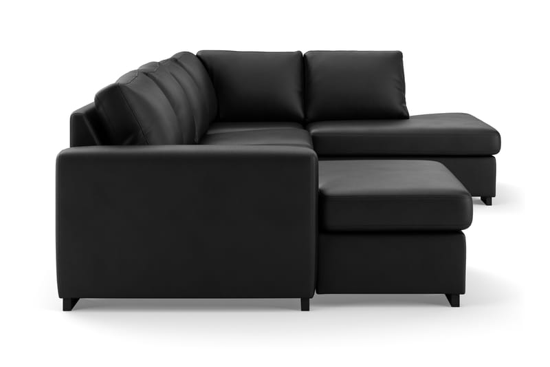 Porto 4-seters Høyrevendt U-formet Sofa med Divan og Sjeselong i Kunstskinn - Svart - Møbler - Sofaer - Skinnsofaer
