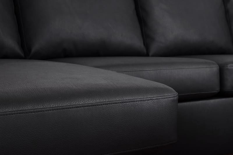 Porto 4-seters U-formet Sofa med Divan og Sjeselong i Kunstskinn - Svart - Møbler - Sofaer - Skinnsofaer