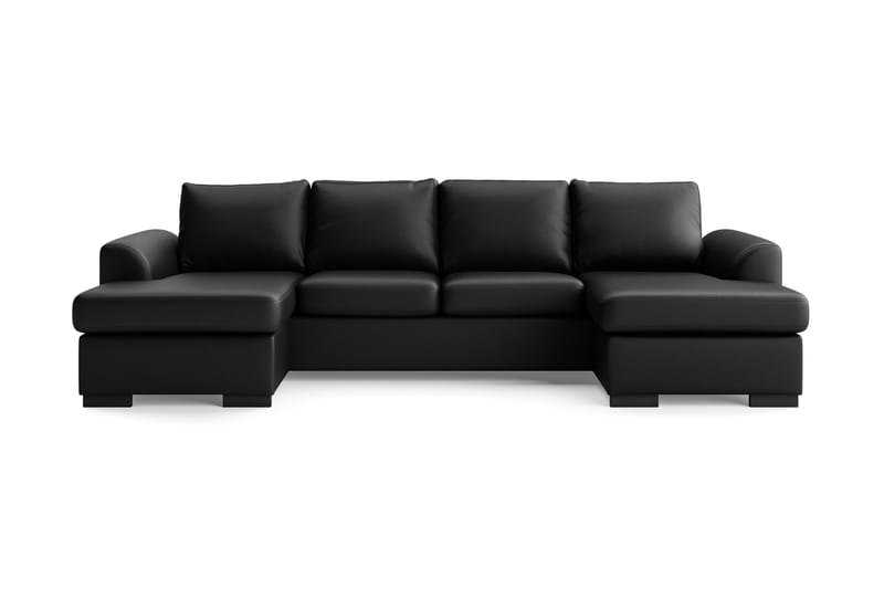 Porto 4-seters U-formet Sofa med Divan og Sjeselong i Kunstskinn - Svart - Møbler - Sofaer - Skinnsofaer