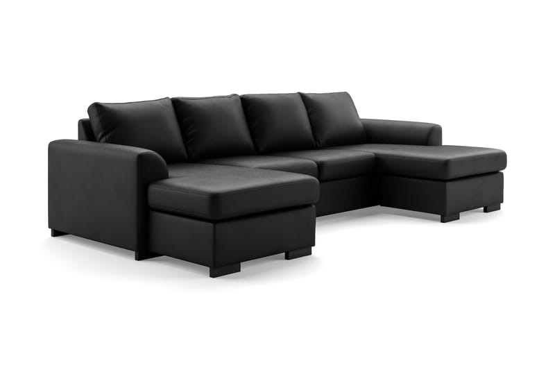 Porto 4-seters U-formet Sofa med Divan og Sjeselong i Kunstskinn - Svart - Møbler - Sofaer - Skinnsofaer