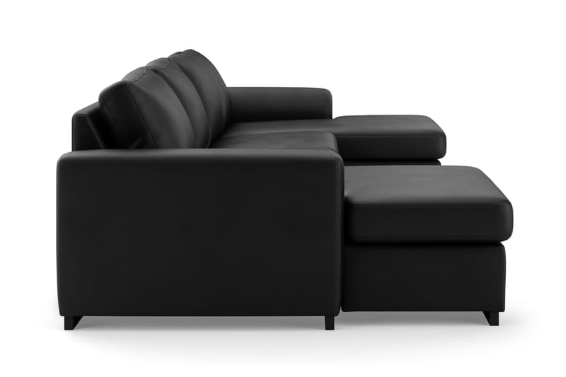 Porto 4-seters U-formet Sofa med Divan og Sjeselong i Kunstskinn - Svart - Møbler - Sofaer - Skinnsofaer