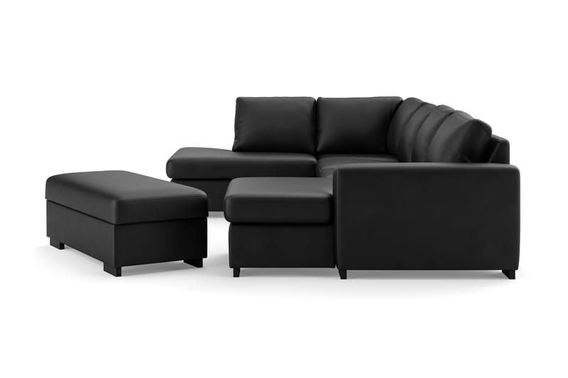 Porto 4-seters Venstrevendt U-formet Sofa med Divan og Sjeselong + Fotskammel i Kunstlær - Svart - Møbler - Sofaer - Skinnsofaer