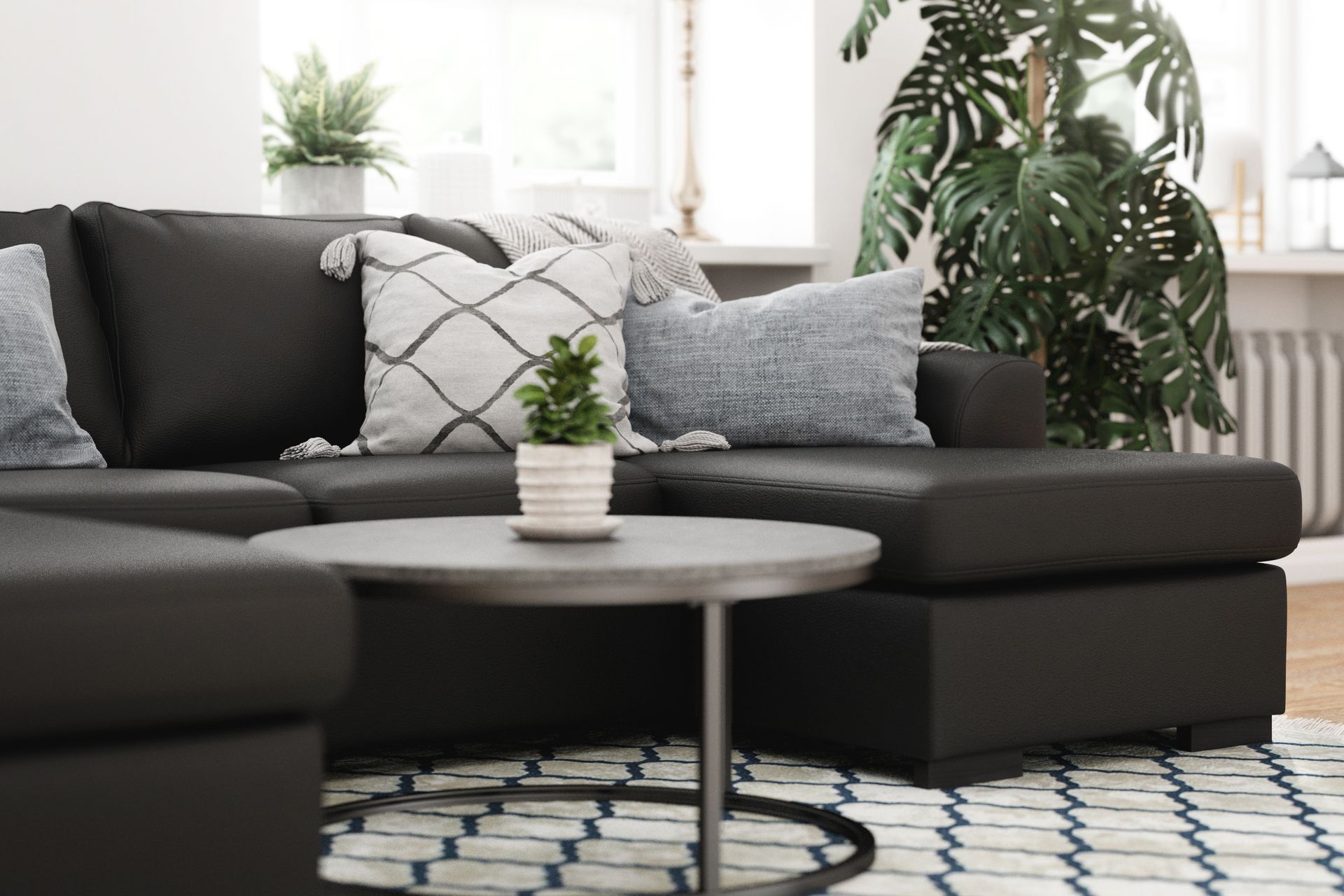 Porto 4-seters Venstrevendt U-formet Sofa med Divan og Sjeselong i Kunstskinn - Svart - Møbler - Sofaer - Skinnsofaer