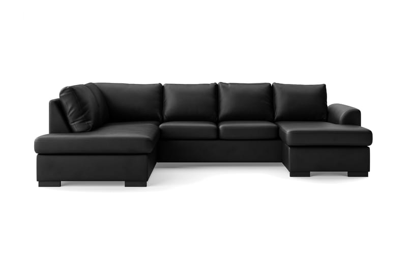 Porto 4-seters Venstrevendt U-formet Sofa med Divan og Sjeselong i Kunstskinn - Svart - Møbler - Sofaer - Skinnsofaer