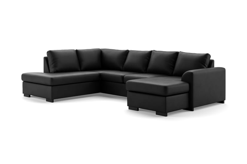 Porto 4-seters Venstrevendt U-formet Sofa med Divan og Sjeselong i Kunstskinn - Svart - Møbler - Sofaer - Skinnsofaer
