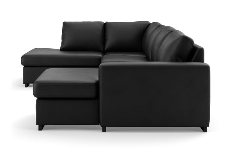 Porto 4-seters Venstrevendt U-formet Sofa med Divan og Sjeselong i Kunstskinn - Svart - Møbler - Sofaer - Skinnsofaer