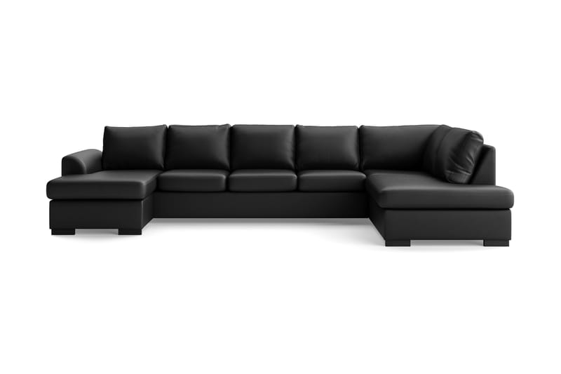 Porto 5-seters Høyrevendt U-formet Large Sofa med Divan og Sjeselong i Kunstskinn - Svart - Møbler - Sofaer - Skinnsofaer
