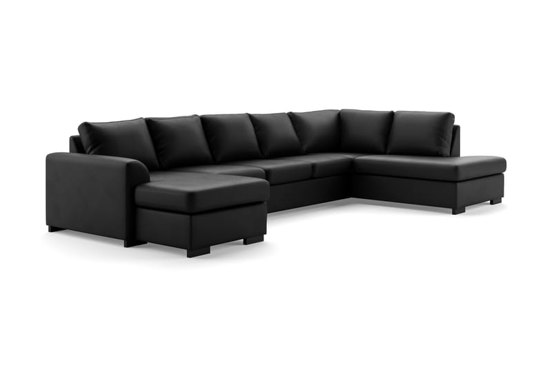 Porto 5-seters Høyrevendt U-formet Large Sofa med Divan og Sjeselong i Kunstskinn - Svart - Møbler - Sofaer - Skinnsofaer