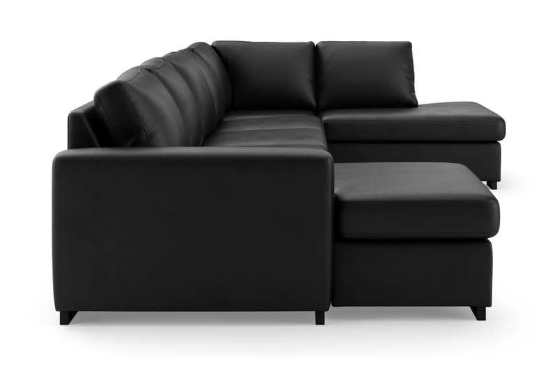 Porto 5-seters Høyrevendt U-formet Large Sofa med Divan og Sjeselong i Kunstskinn - Svart - Møbler - Sofaer - Skinnsofaer