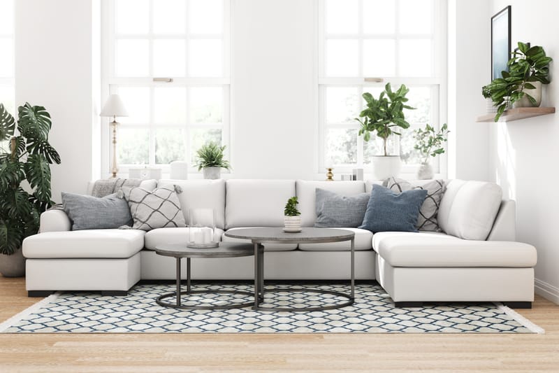Porto 5-seters Venstrevendt U-formet Large Sofa med Divan og Sjeselong i Kunstskinn - Hvit - Møbler - Sofaer - Skinnsofaer