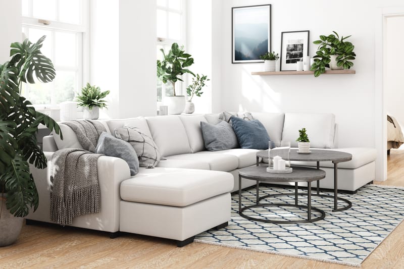Porto 5-seters Venstrevendt U-formet Large Sofa med Divan og Sjeselong i Kunstskinn - Hvit - Møbler - Sofaer - Skinnsofaer