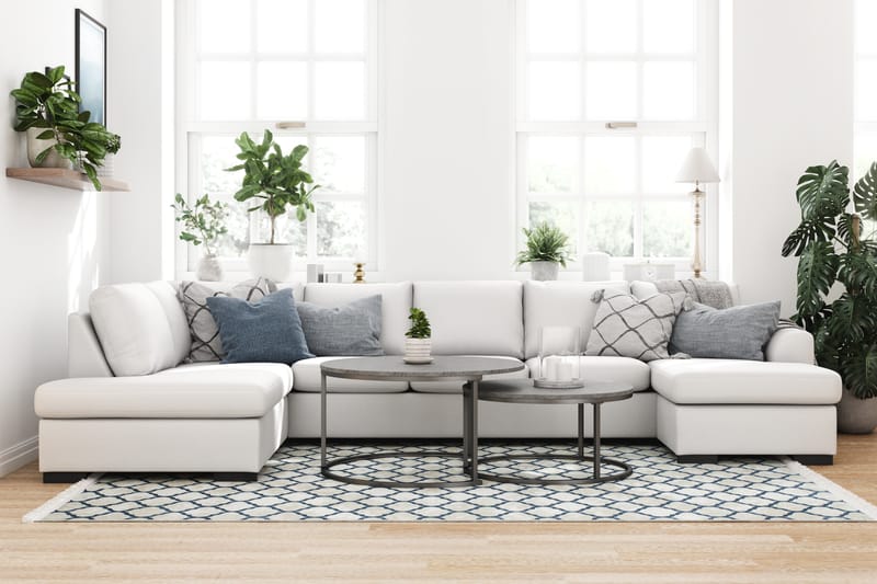 Porto 5-seters Venstrevendt U-formet Large Sofa med Divan og Sjeselong i Kunstskinn - Hvit - Møbler - Sofaer - Skinnsofaer