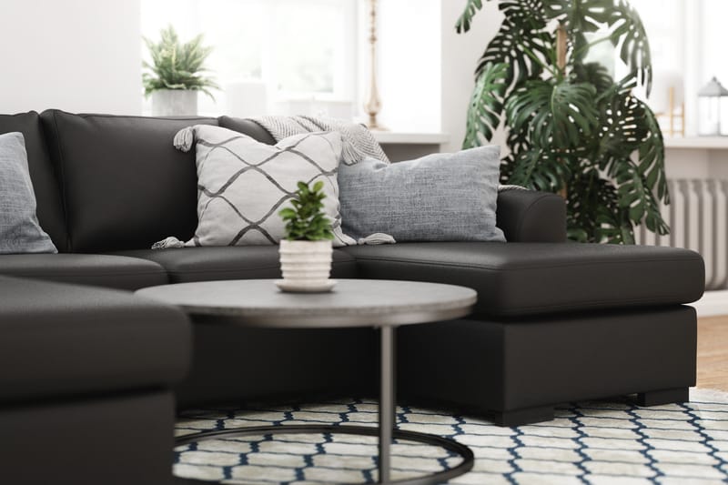 Porto 5-seters Venstrevendt U-formet Large Sofa med Divan og Sjeselong i Kunstskinn - Svart - Møbler - Sofaer - Skinnsofaer