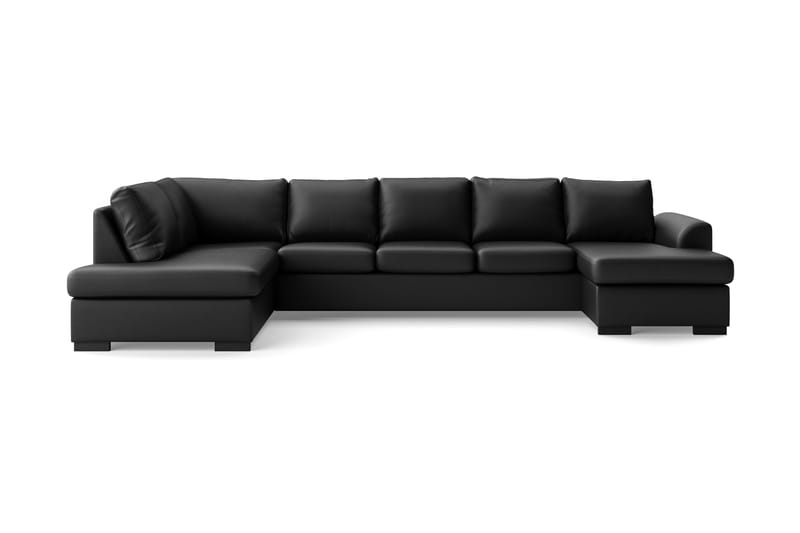 Porto 5-seters Venstrevendt U-formet Large Sofa med Divan og Sjeselong i Kunstskinn - Svart - Møbler - Sofaer - Skinnsofaer