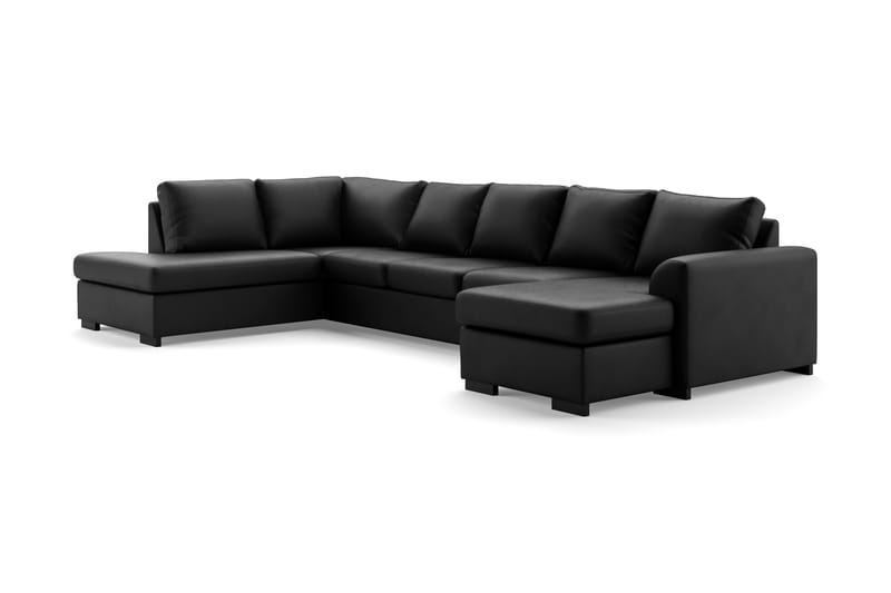 Porto 5-seters Venstrevendt U-formet Large Sofa med Divan og Sjeselong i Kunstskinn - Svart - Møbler - Sofaer - Skinnsofaer