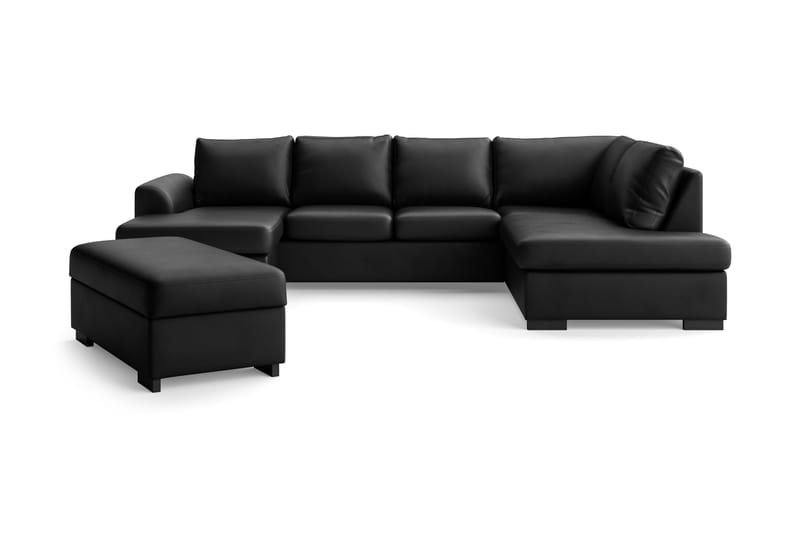Porto U-sofa med Divan Venstre Kunstlær med Fotskammel - Svart - Møbler - Sofaer - Skinnsofaer