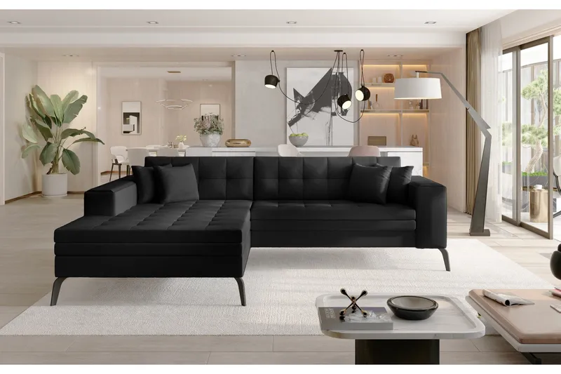 Solangis Divansofa Venstre - Lær/Svart - Møbler - Sofaer - Skinnsofaer