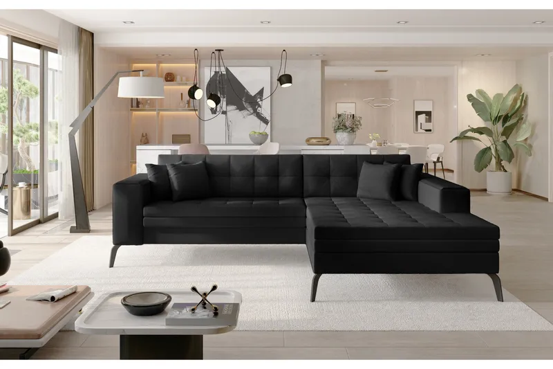 Solangis Divansovesofa Høyre - Lær/Svart - Møbler - Sofaer - Skinnsofaer