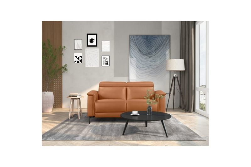 Sofa 2-seter Lund Kognac, Lær/PU, Manuell hvilestol - Kognac, Lær/PU, Manuell hvilestol - Møbler - Sofaer - Skinnsofaer