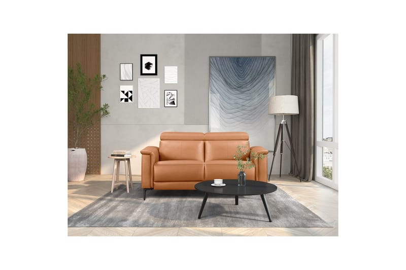 Sofa 2-seter Lund Kognac, PU, Manuell hvilestol - Kognac, PU, Manuell hvilestol - Møbler - Sofaer - Skinnsofaer