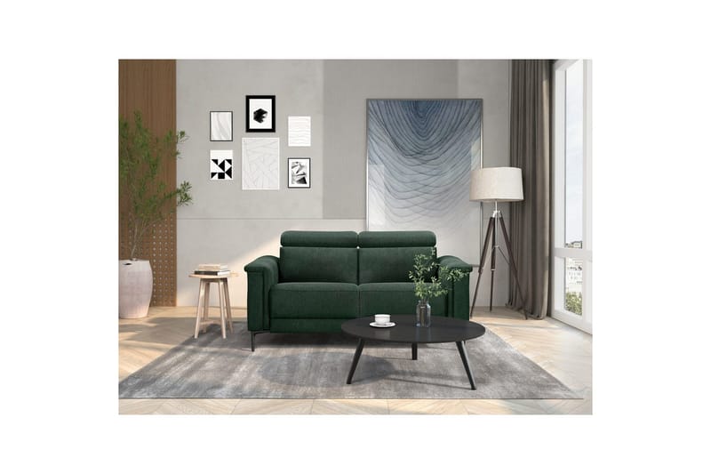 Sofa 2-seter Lund Mørk grønn, Belfast-stoff, Manuell hvilestol - Mørk grønn, Belfast-stoff, Manuell hvilestol - Møbler - Sofaer - Reclinersofaer - 2 seters kinosofa & reclinersofa