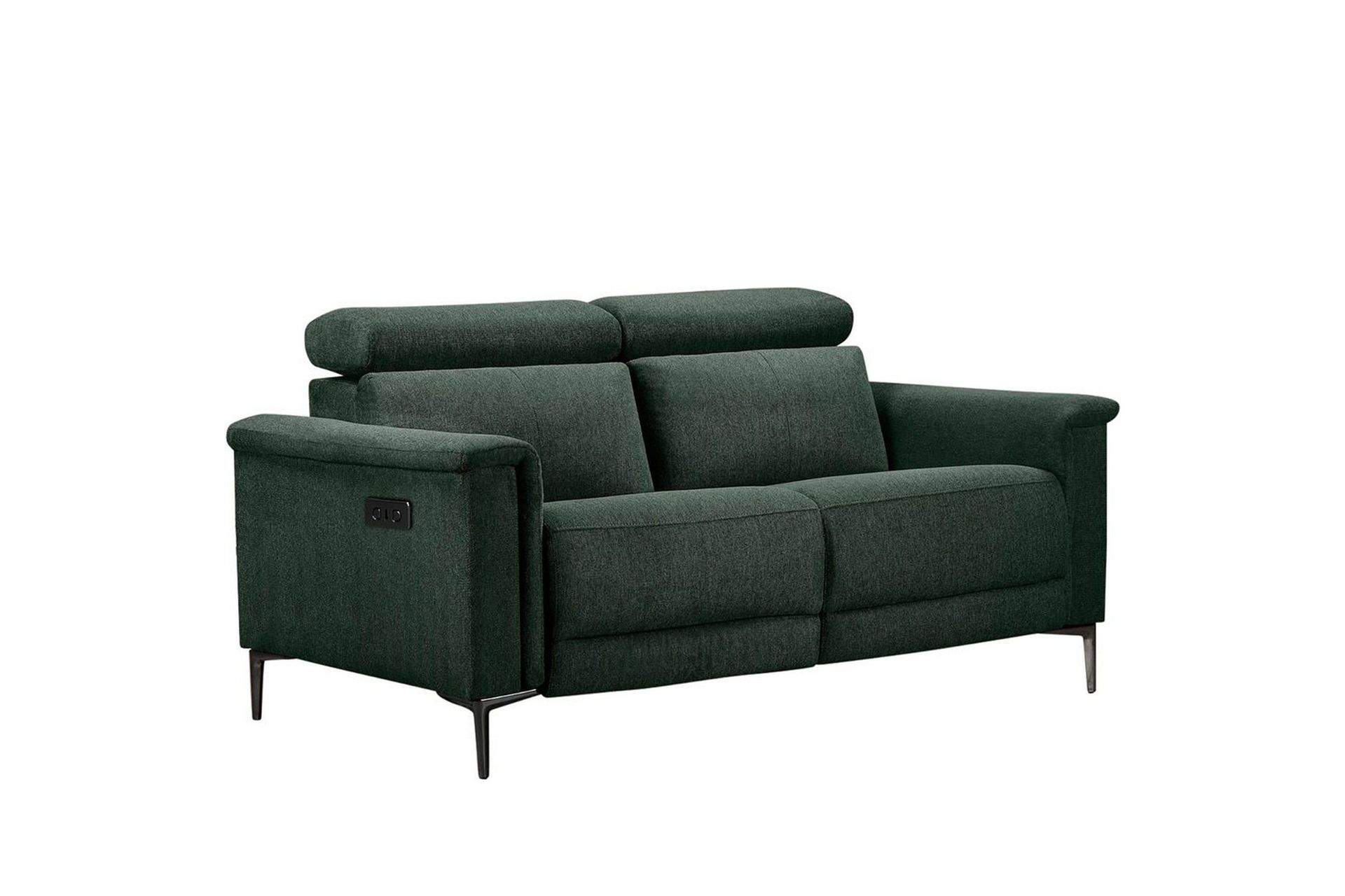 Sofa 2-seter Lund Mørk grønn, Belfast-stoff, Manuell hvilestol - Mørk grønn, Belfast-stoff, Manuell hvilestol