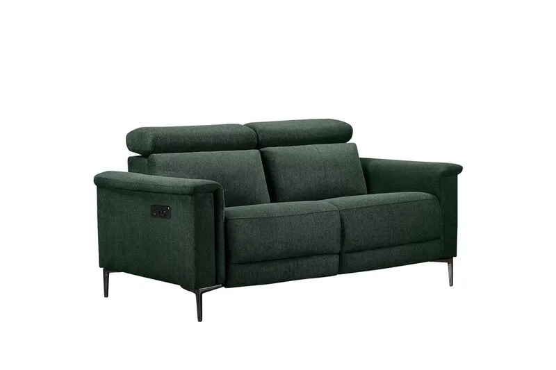 Sofa 2-seter Lund Mørk grønn, Belfast-stoff, Manuell hvilestol, Mørk grønn, Belfast-stoff, Manuell hvilestol